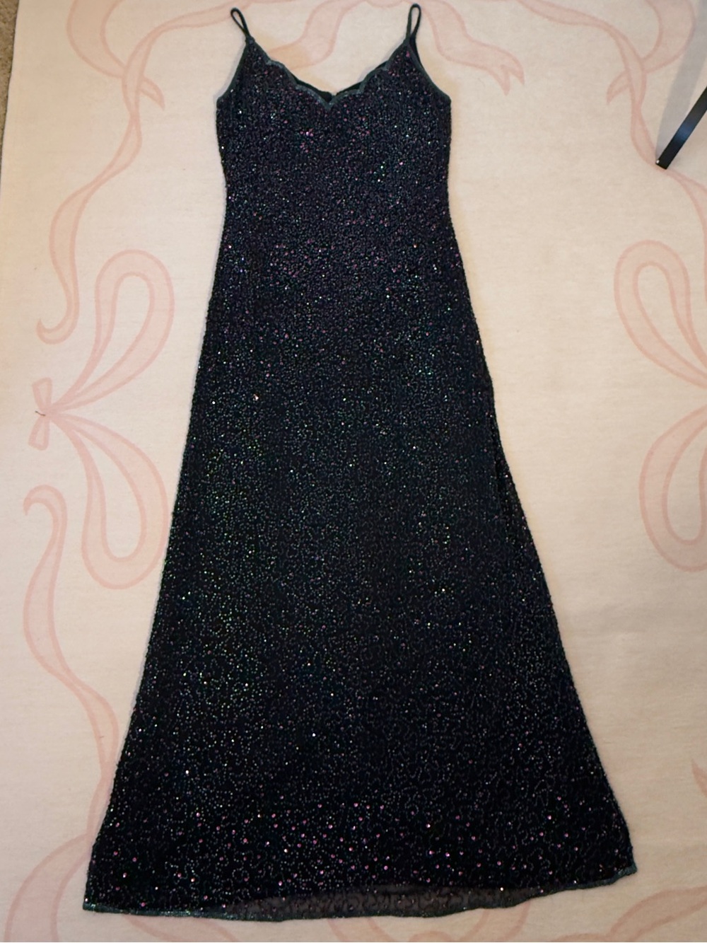 Papell Boutique Black Sparkle Evening Dress with Spaghetti Straps Size P8
